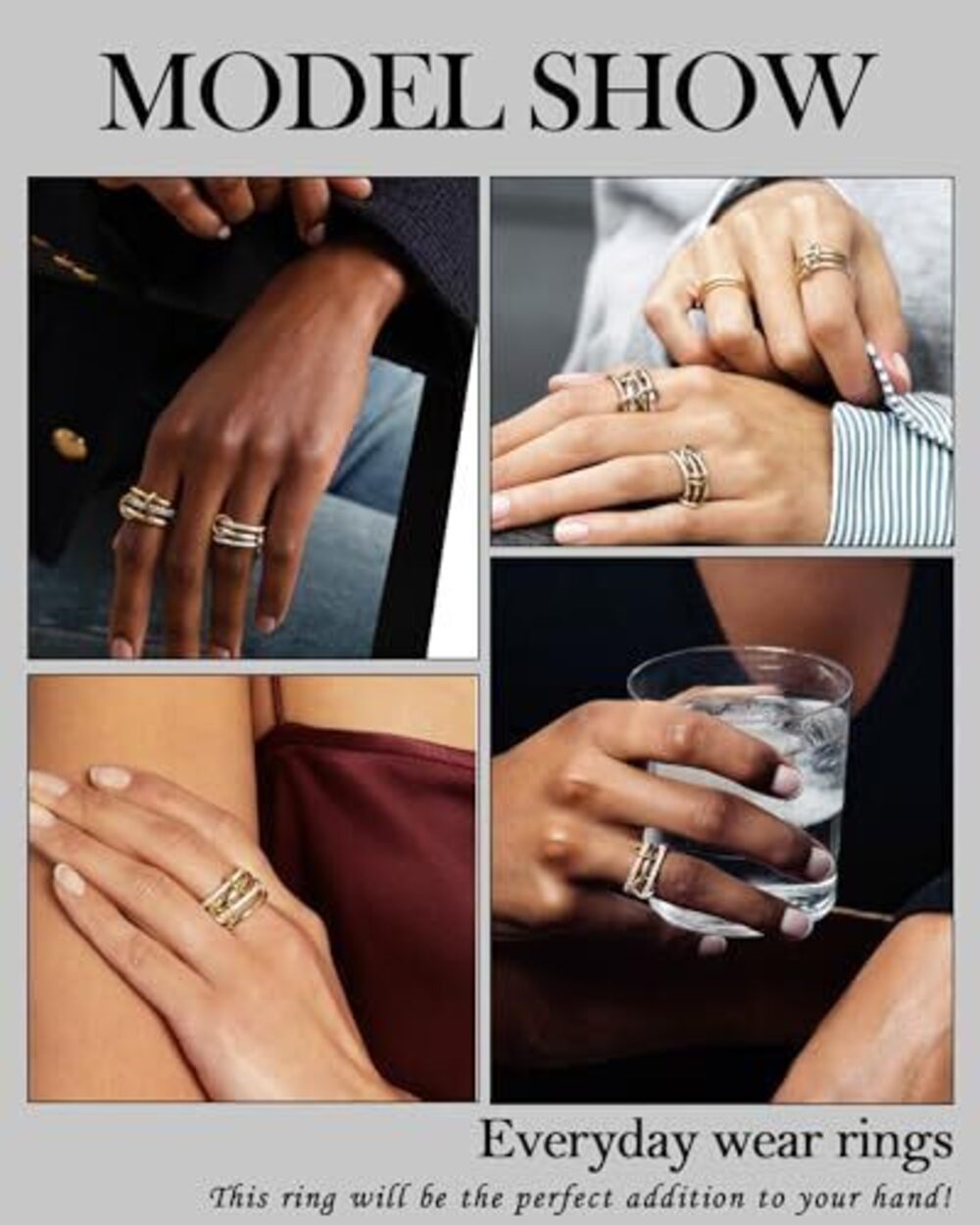 3889 Stackable Gold Rings 18K Gold Plated Interlocking Ring Stack Set Gold - Picture 3 of 8